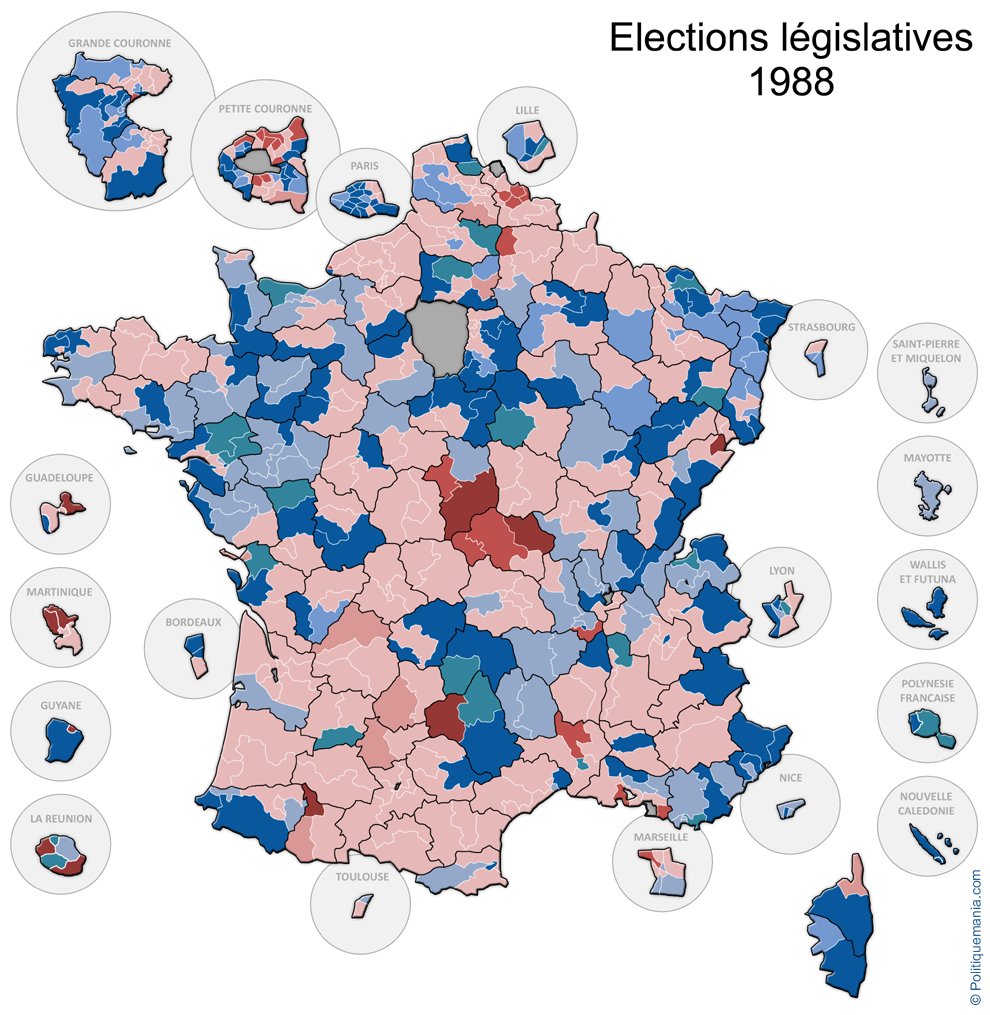 Carte des rsultats des lections lgislatives de 1988