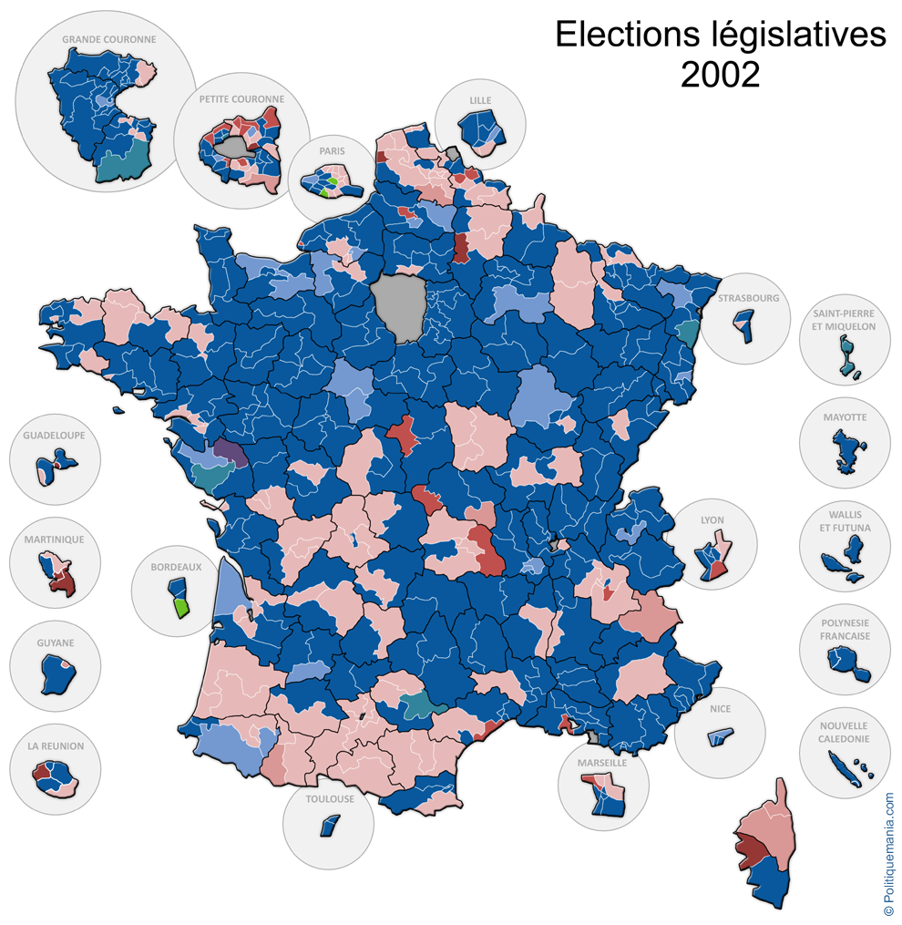 Carte des rsultats des lections lgislatives de 2002