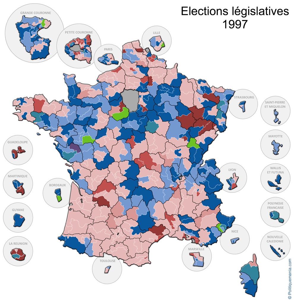 Carte des rsultats des lections lgislatives de 1997